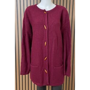 Russ Women's L Red Sweater‎ Wool Cardigan Cozy Knitted Vintage Oversized Winter